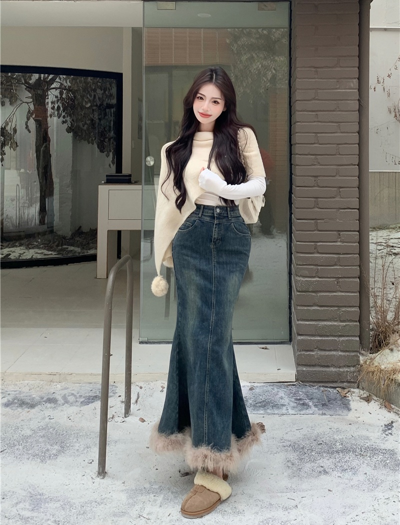 All-match mermaid denim skirt skirt hem skirt for women