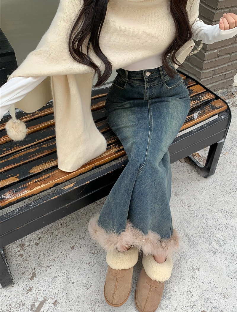 All-match mermaid denim skirt skirt hem skirt for women