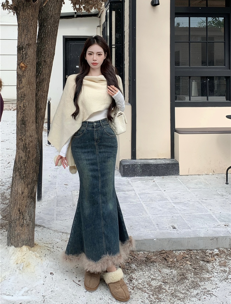 All-match mermaid denim skirt skirt hem skirt for women