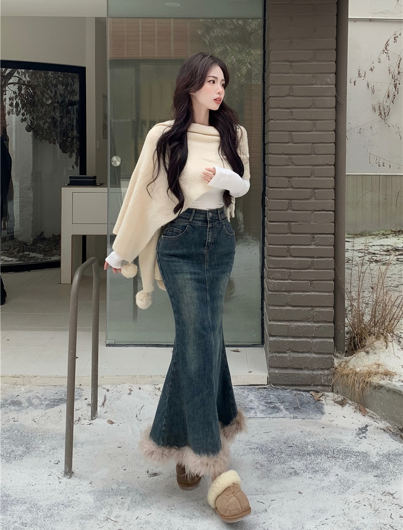 All-match mermaid denim skirt skirt hem skirt for women