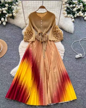 European style fashion pleated elegant long dress