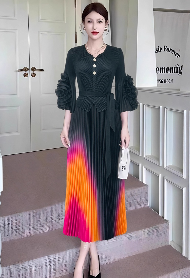 European style fashion pleated elegant long dress