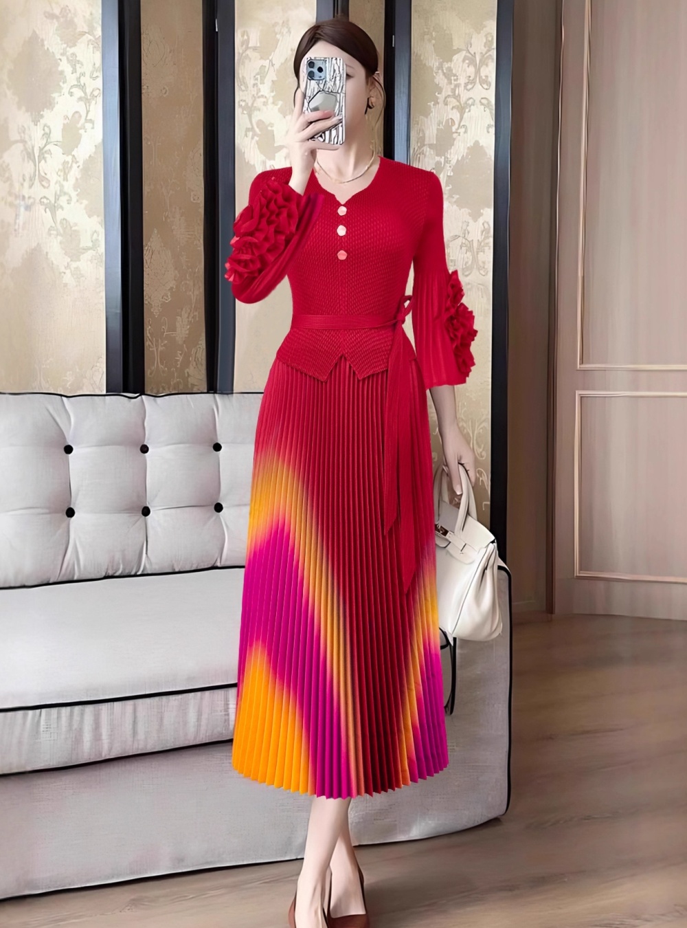 European style fashion pleated elegant long dress