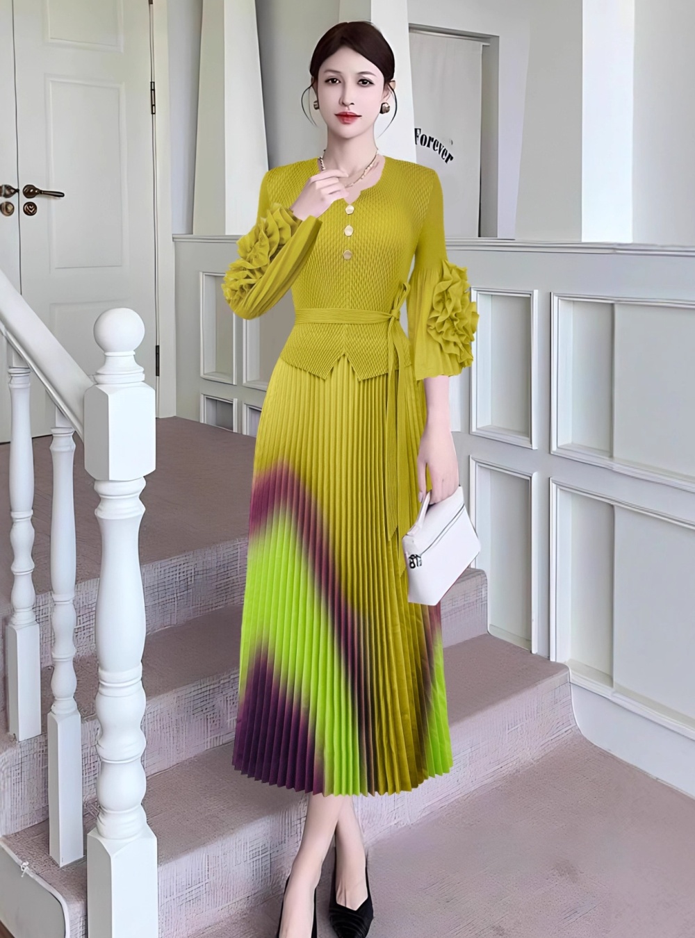 European style fashion pleated elegant long dress