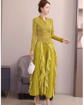 Bronzing pinched waist long dress European style dress