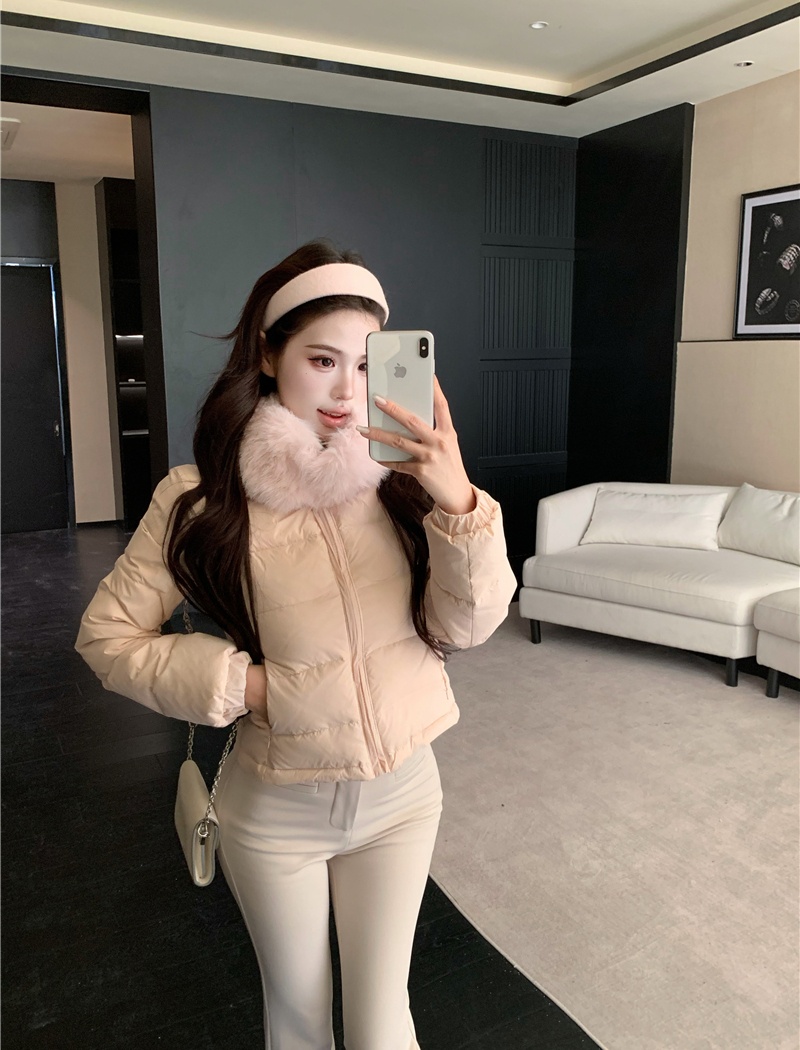 Thermal scarf short coat fur collar light down coat