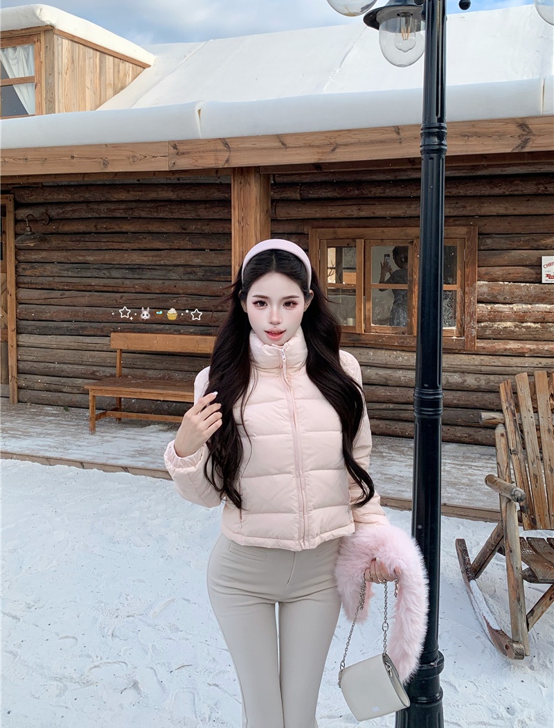 Thermal scarf short coat fur collar light down coat