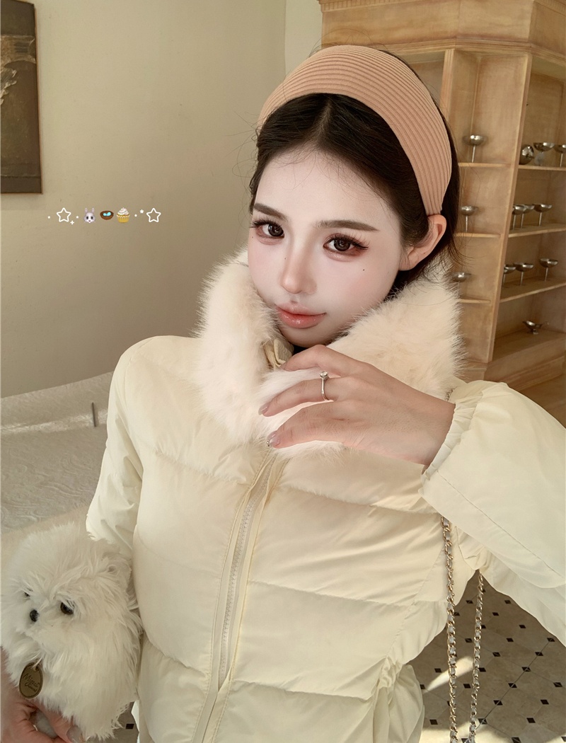Thermal scarf short coat fur collar light down coat