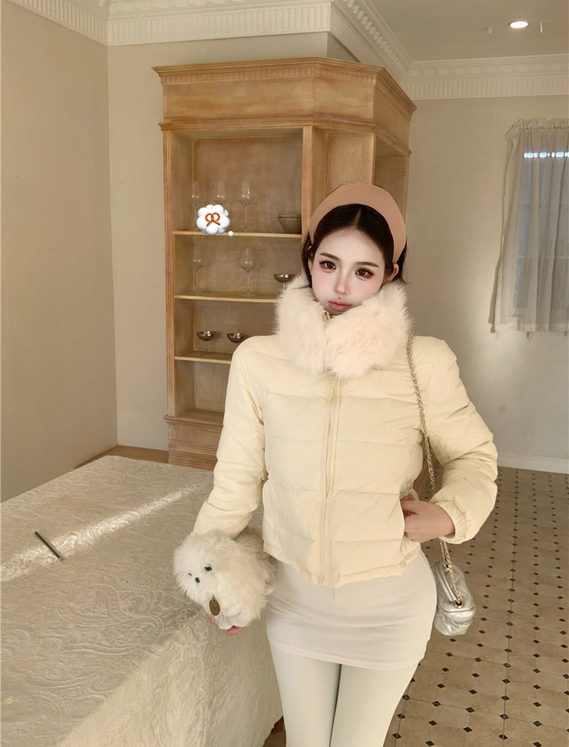 Thermal scarf short coat fur collar light down coat