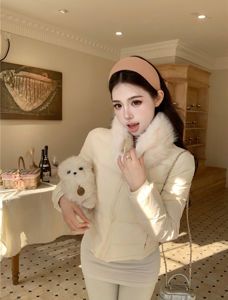 Thermal scarf short coat fur collar light down coat