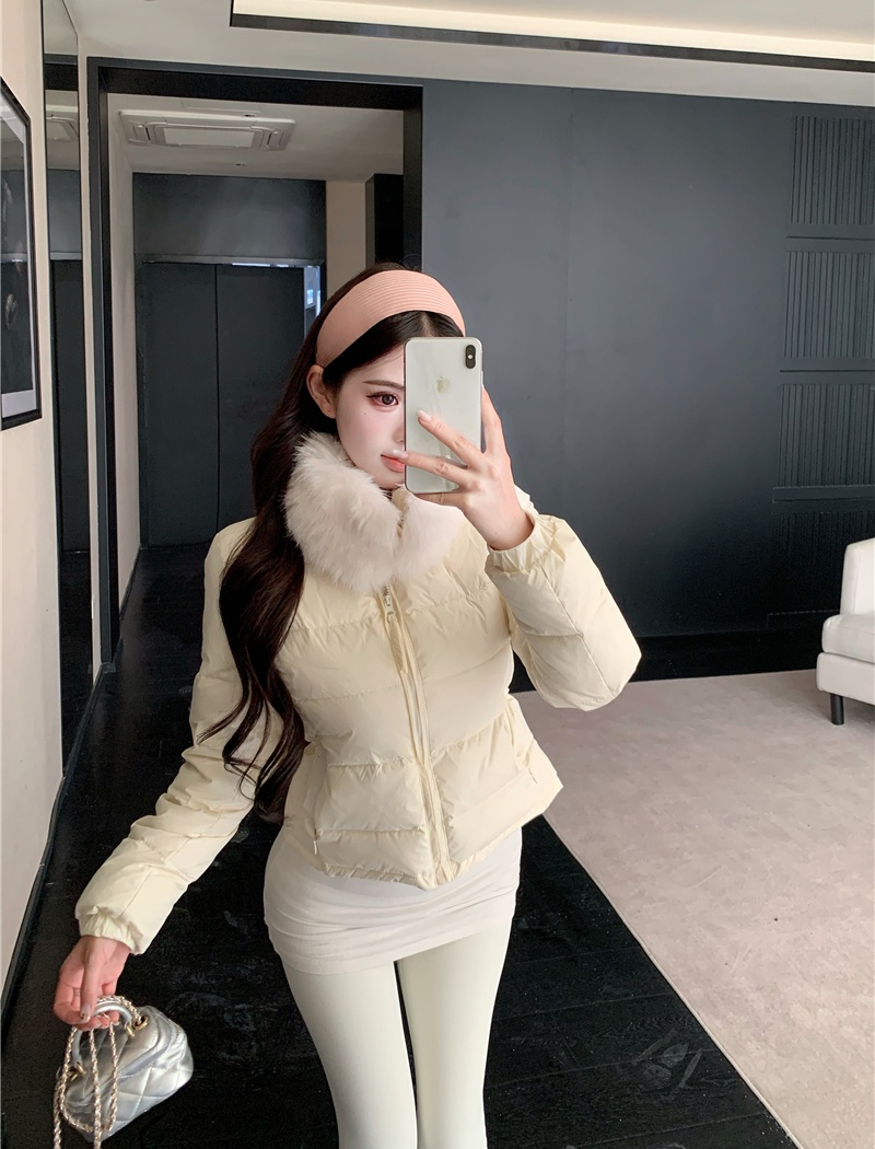 Thermal scarf short coat fur collar light down coat