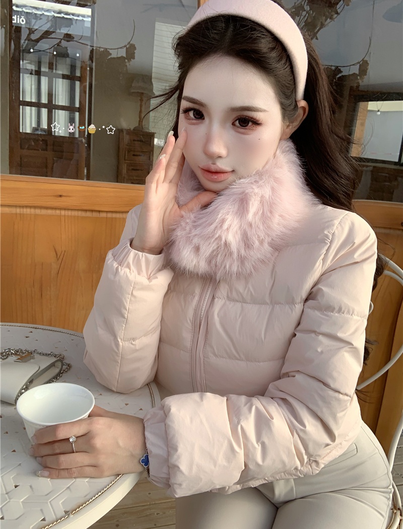 Thermal scarf short coat fur collar light down coat