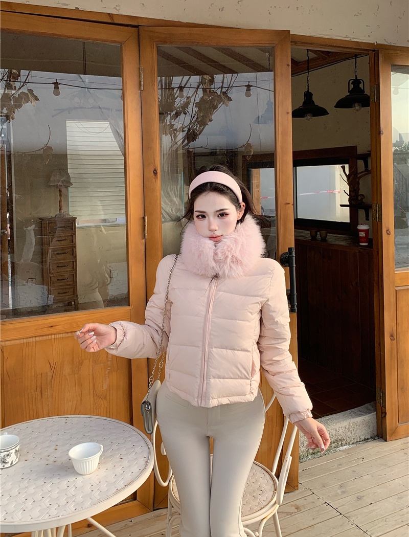 Thermal scarf short coat fur collar light down coat