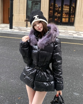 Thin light hooded coat removable pinched waist down coat