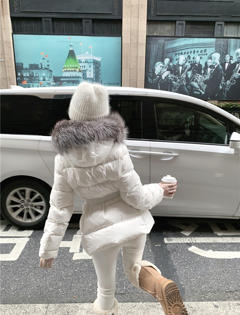 Thin light hooded coat removable pinched waist down coat