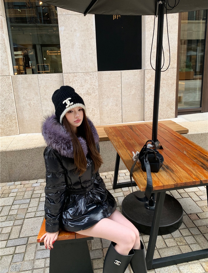 Thin light hooded coat removable pinched waist down coat