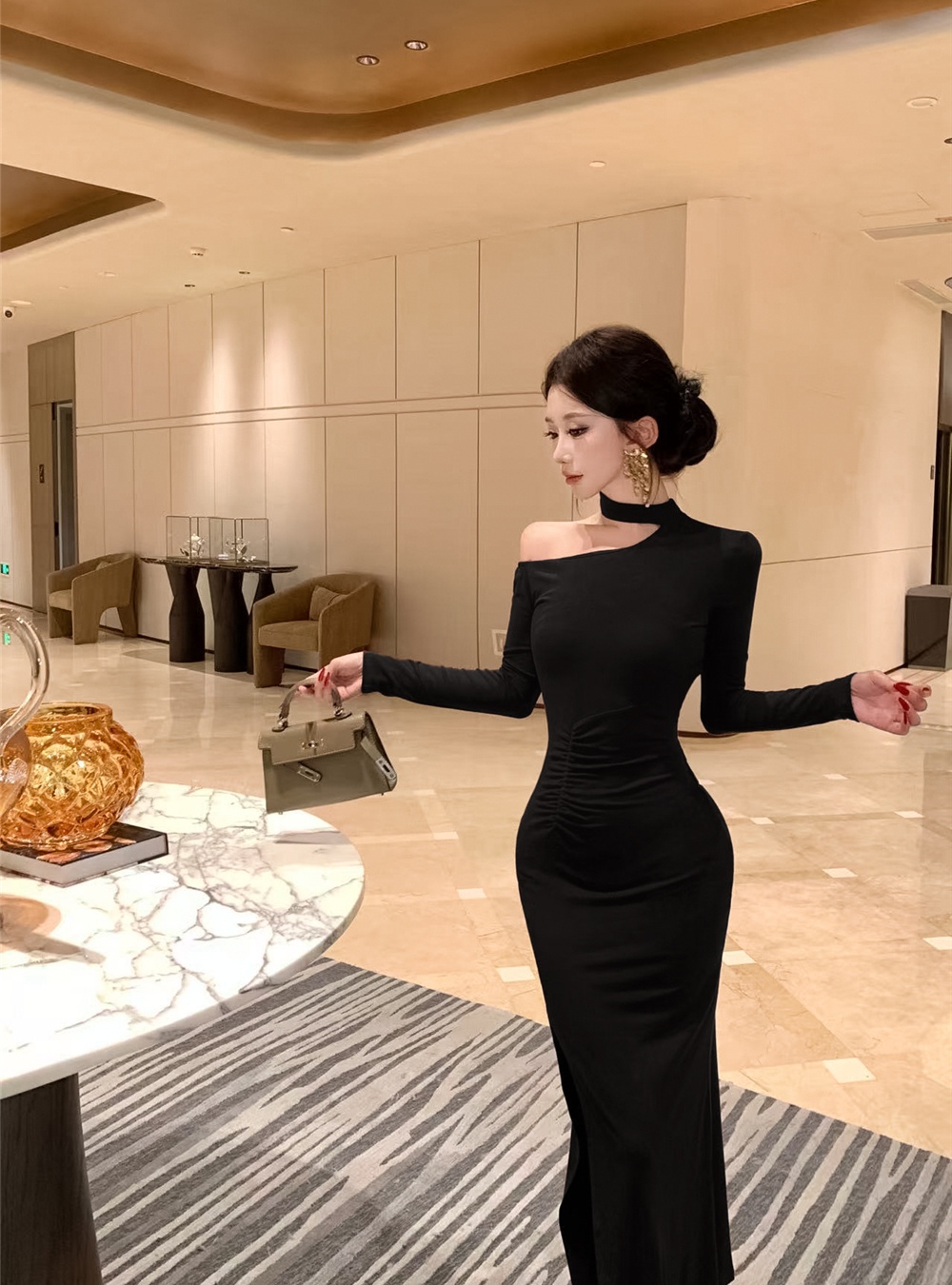 Halter temperament long dress spicegirl strapless dress