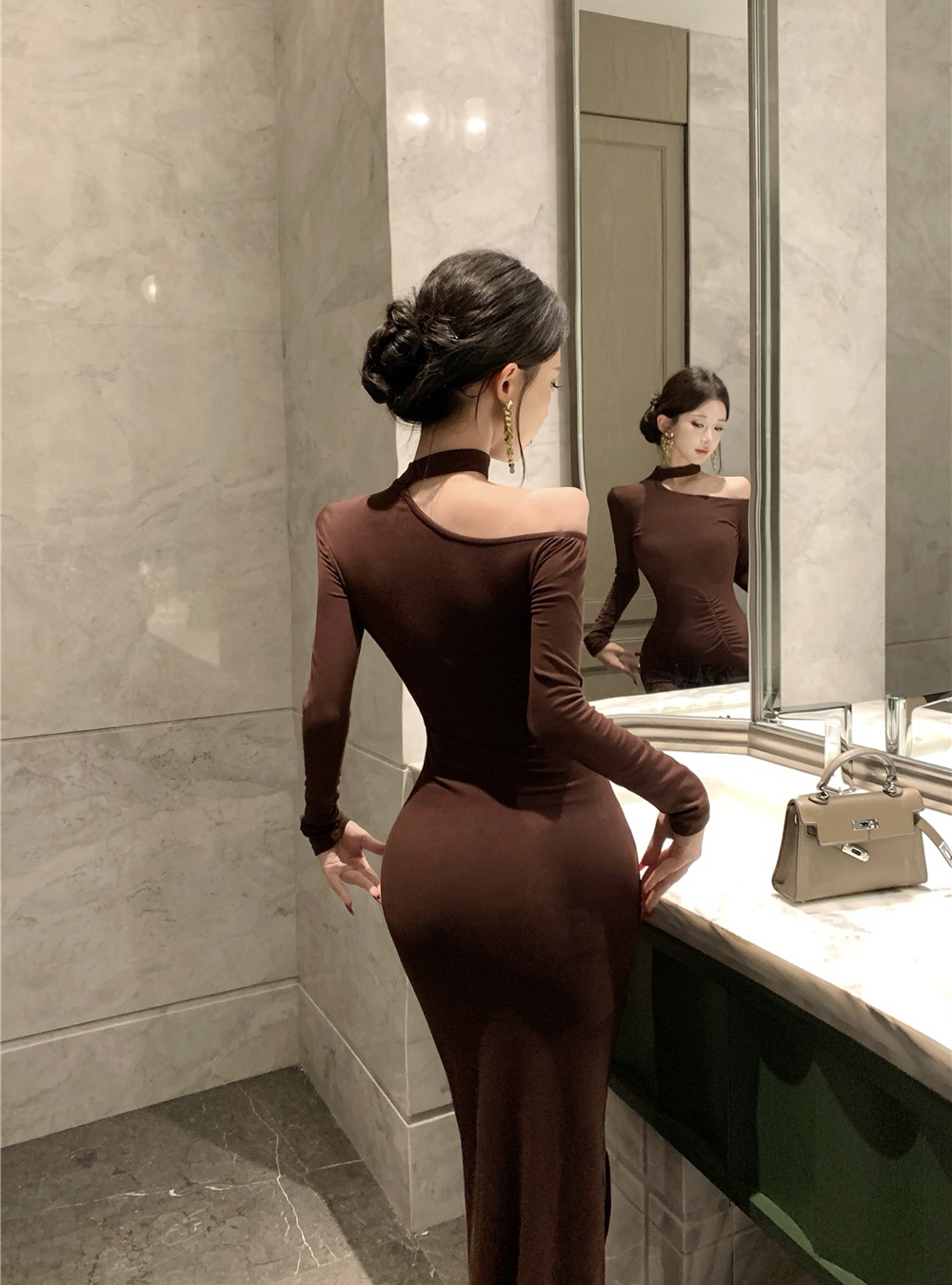 Halter temperament long dress spicegirl strapless dress