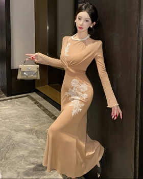 Lace multiple wear method dress Pseudo-two long dress