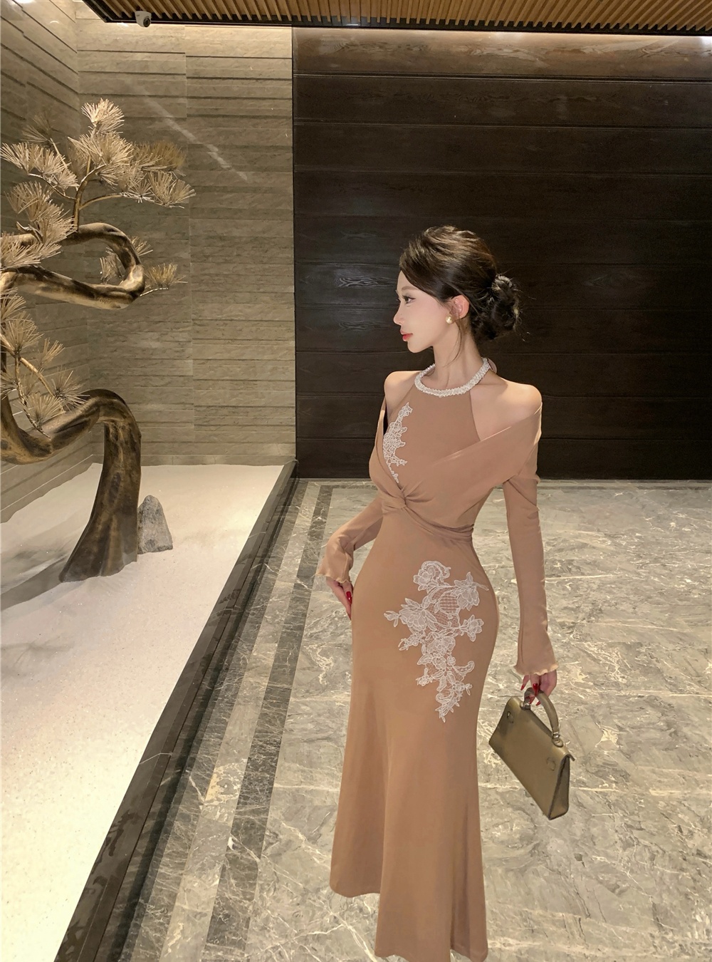 Lace multiple wear method dress Pseudo-two long dress