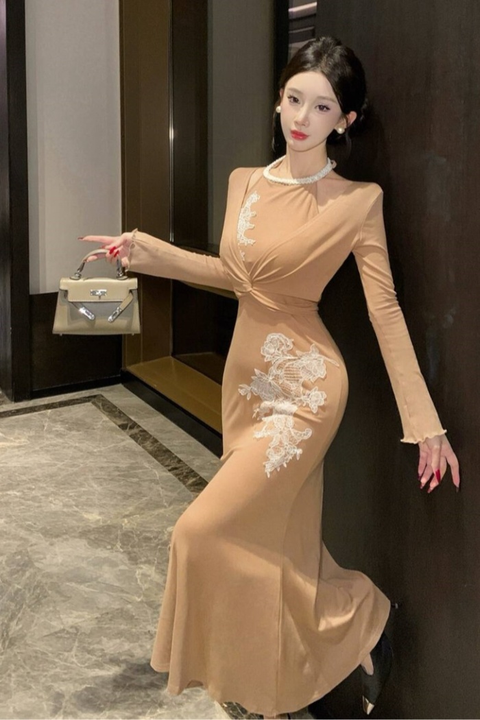 Lace multiple wear method dress Pseudo-two long dress