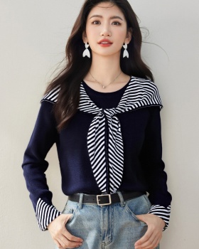 Korean style show young stripe sweater splice unique T-shirt