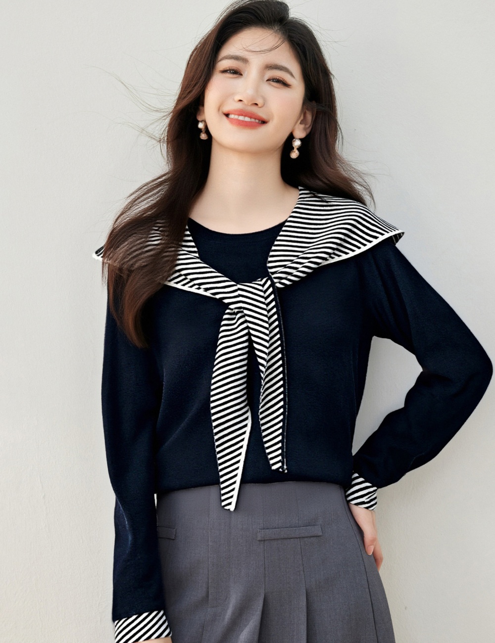 Korean style show young stripe sweater splice unique T-shirt