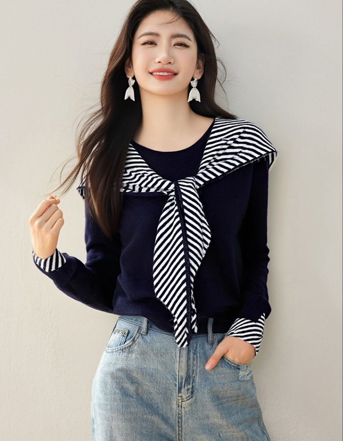Korean style show young stripe sweater splice unique T-shirt