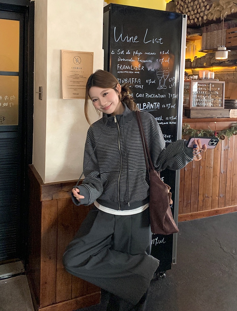 Thermal zip cardigan cstand collar plus velvet coat