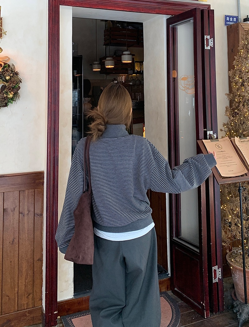 Thermal zip cardigan cstand collar plus velvet coat