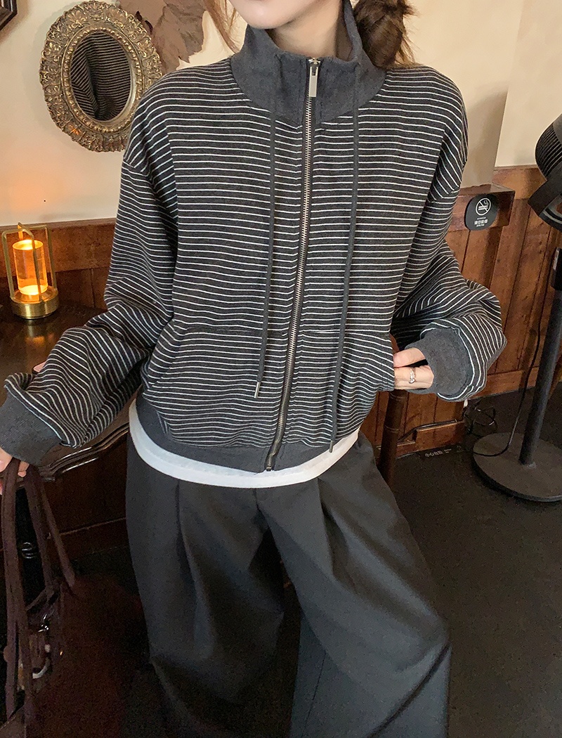 Thermal zip cardigan cstand collar plus velvet coat