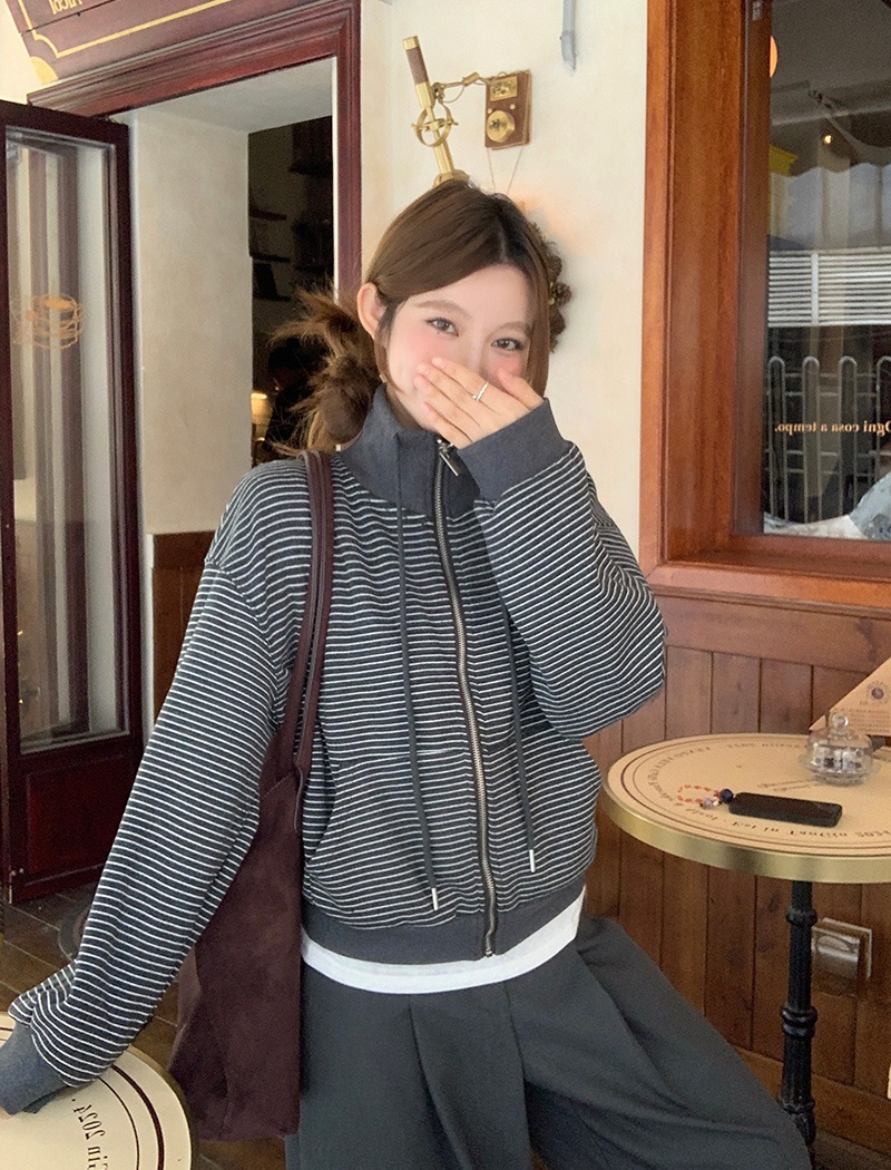 Thermal zip cardigan cstand collar plus velvet coat