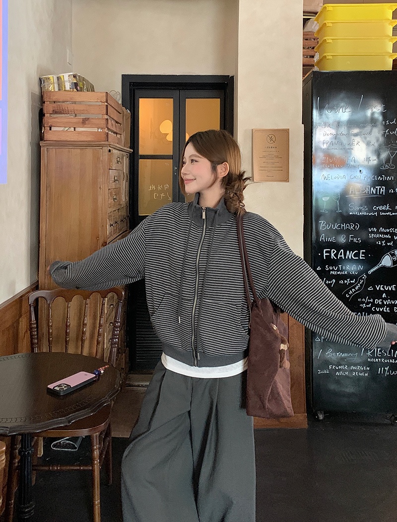 Thermal zip cardigan cstand collar plus velvet coat