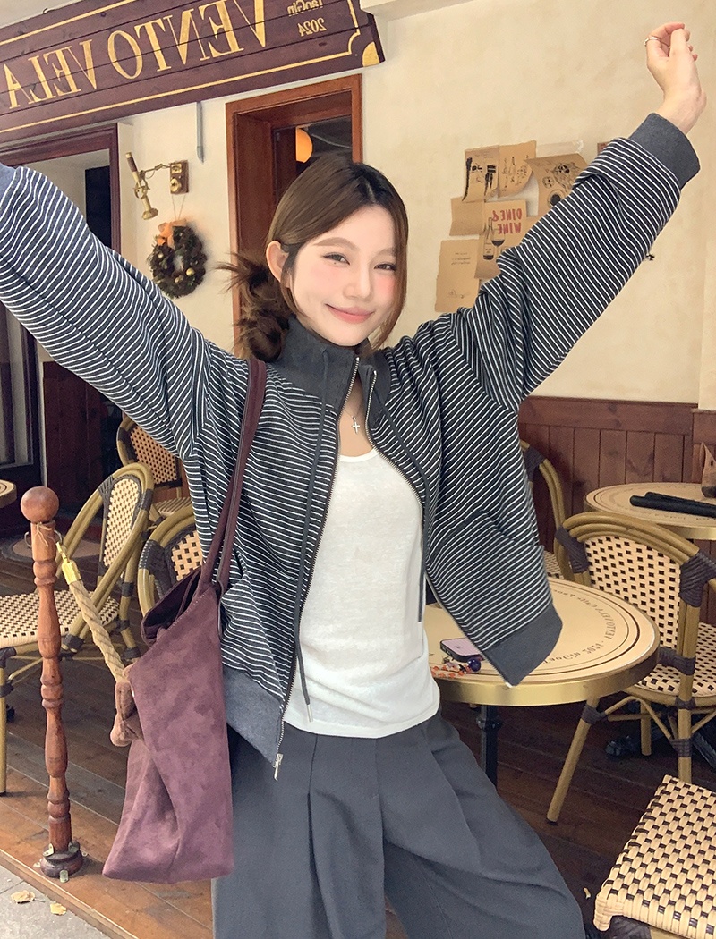 Thermal zip cardigan cstand collar plus velvet coat