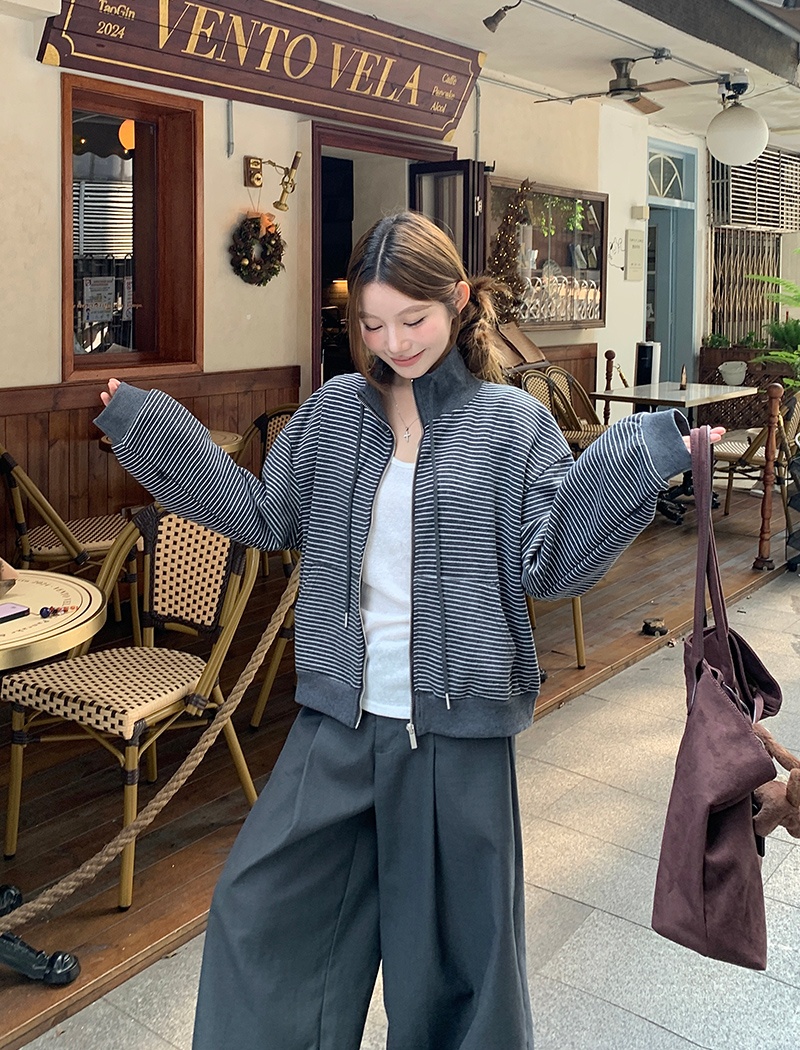 Thermal zip cardigan cstand collar plus velvet coat