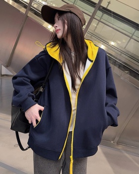 Plus velvet loose couples tops zip thermal pure cardigan