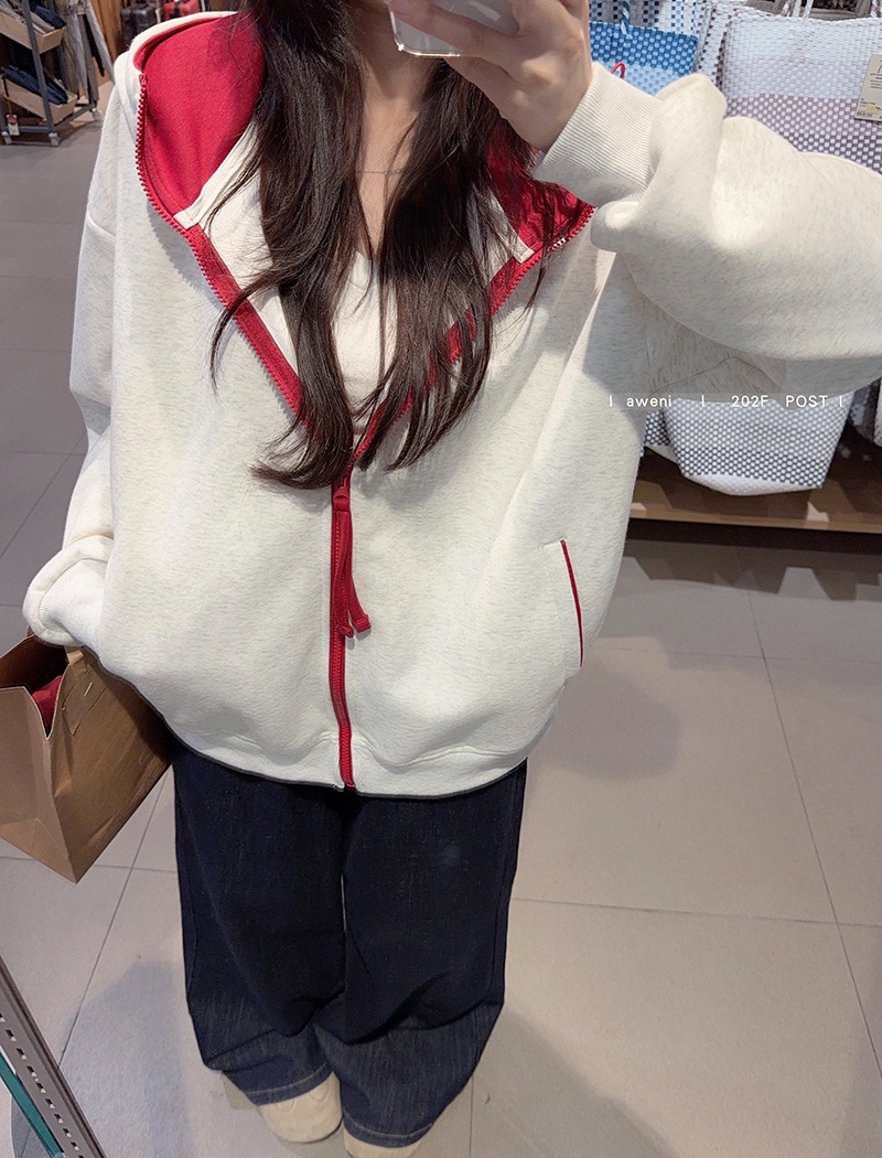 Plus velvet loose couples tops zip thermal pure cardigan