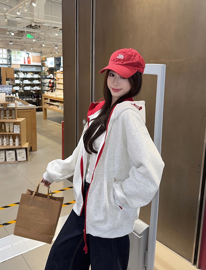 Plus velvet loose couples tops zip thermal pure cardigan