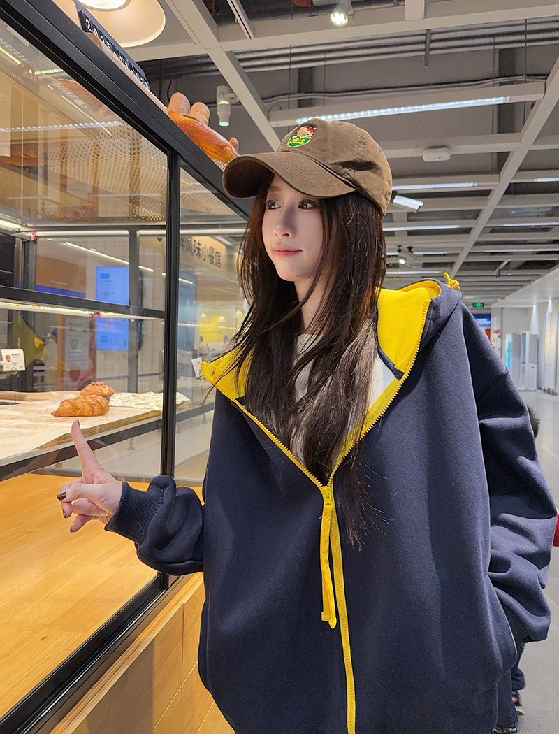 Plus velvet loose couples tops zip thermal pure cardigan