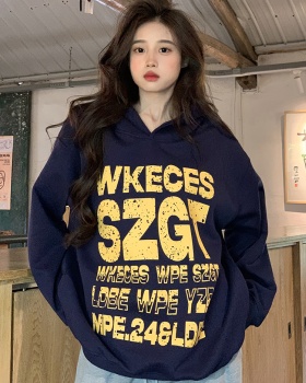 Hooded loose printing tops thin spring and autumn couples coat
