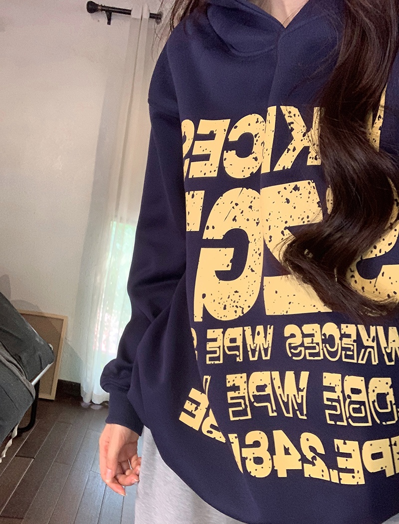 Hooded loose printing tops thin spring and autumn couples coat