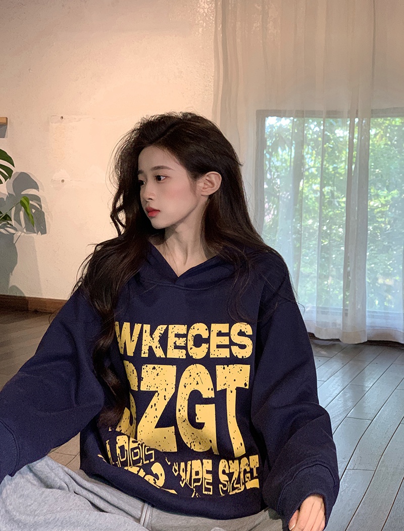 Hooded loose printing tops thin spring and autumn couples coat