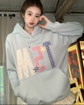 Autumn and winter hooded tops thick embroidery hoodie for women