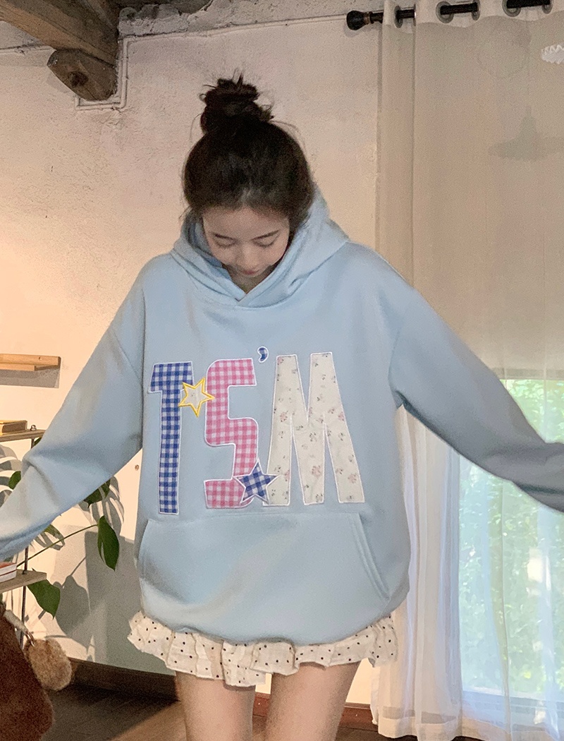 Autumn and winter hooded tops thick embroidery hoodie for women