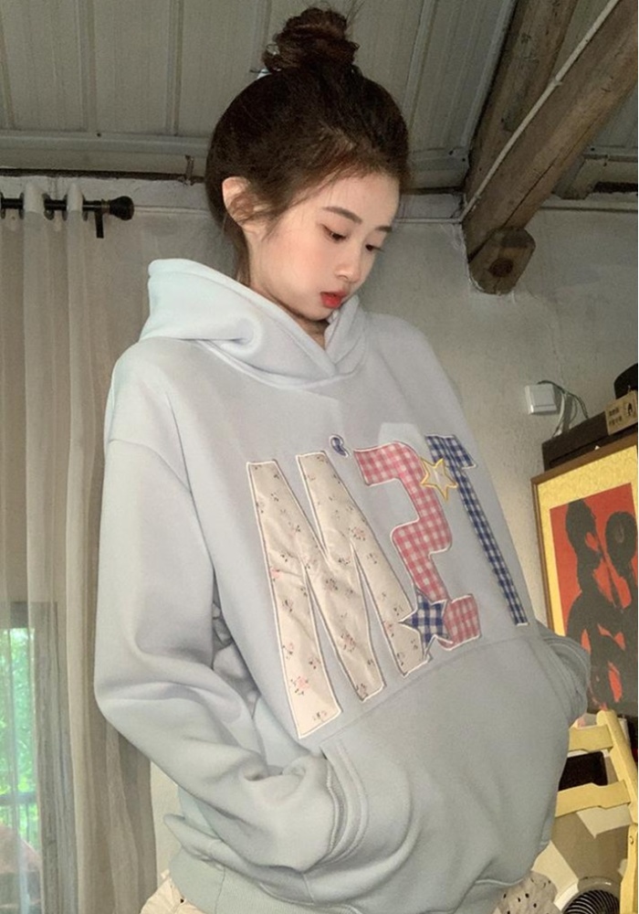 Autumn and winter hooded tops thick embroidery hoodie for women