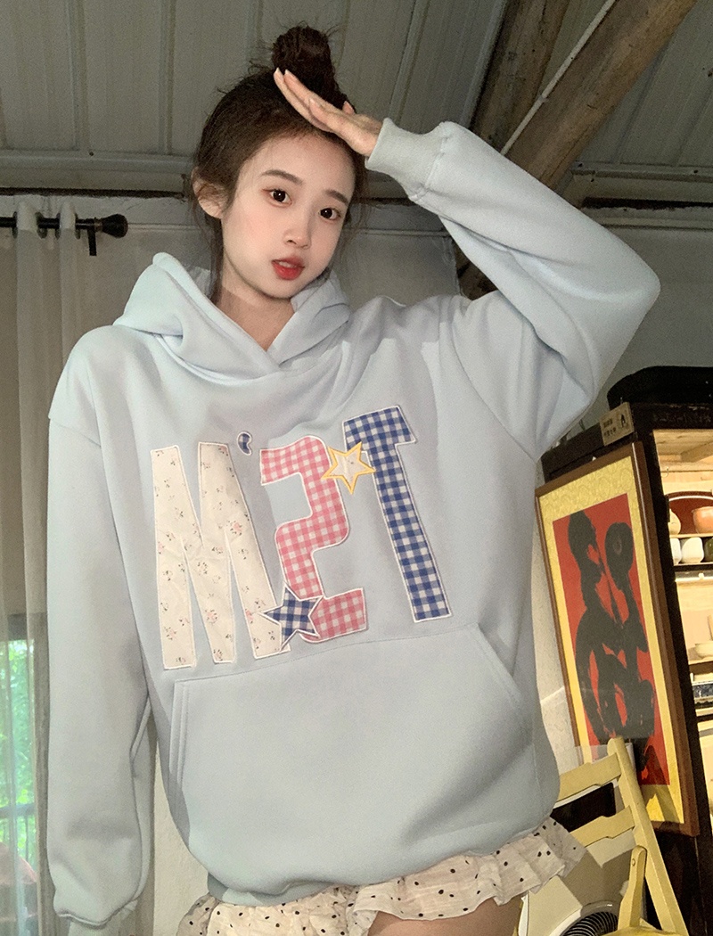 Autumn and winter hooded tops thick embroidery hoodie for women