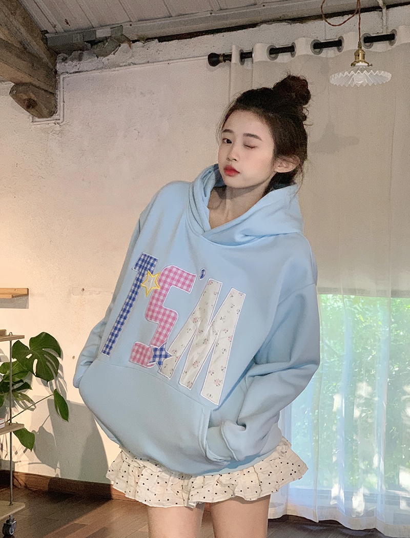 Autumn and winter hooded tops thick embroidery hoodie for women