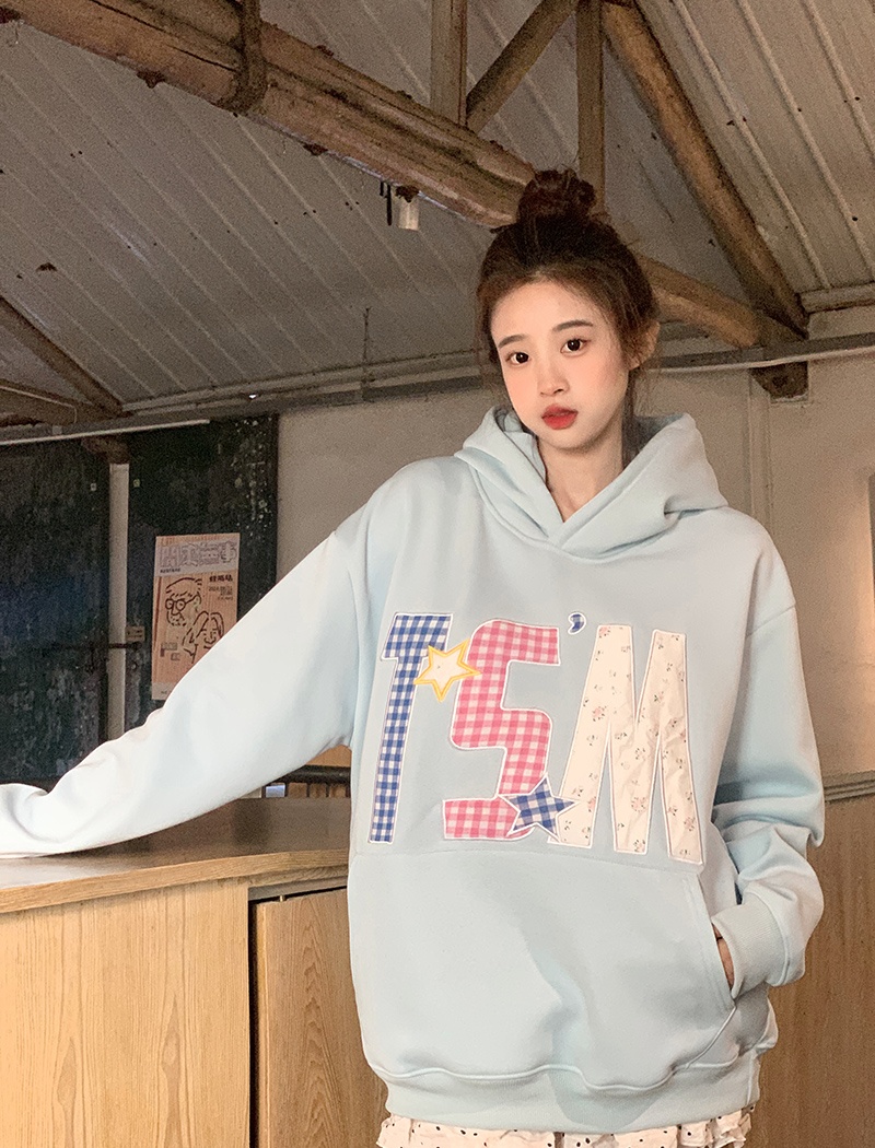 Autumn and winter hooded tops thick embroidery hoodie for women