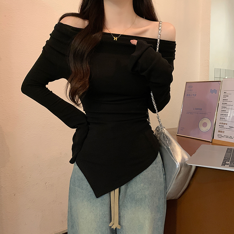 Autumn saliva collar T-shirt cashmere screw thread tops