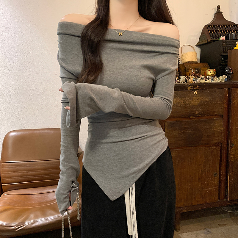 Autumn saliva collar T-shirt cashmere screw thread tops